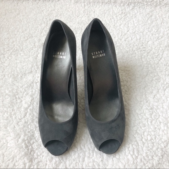 Stuart Weitzman Grey Suede Open Toe Block Heel - Picture 2 of 6